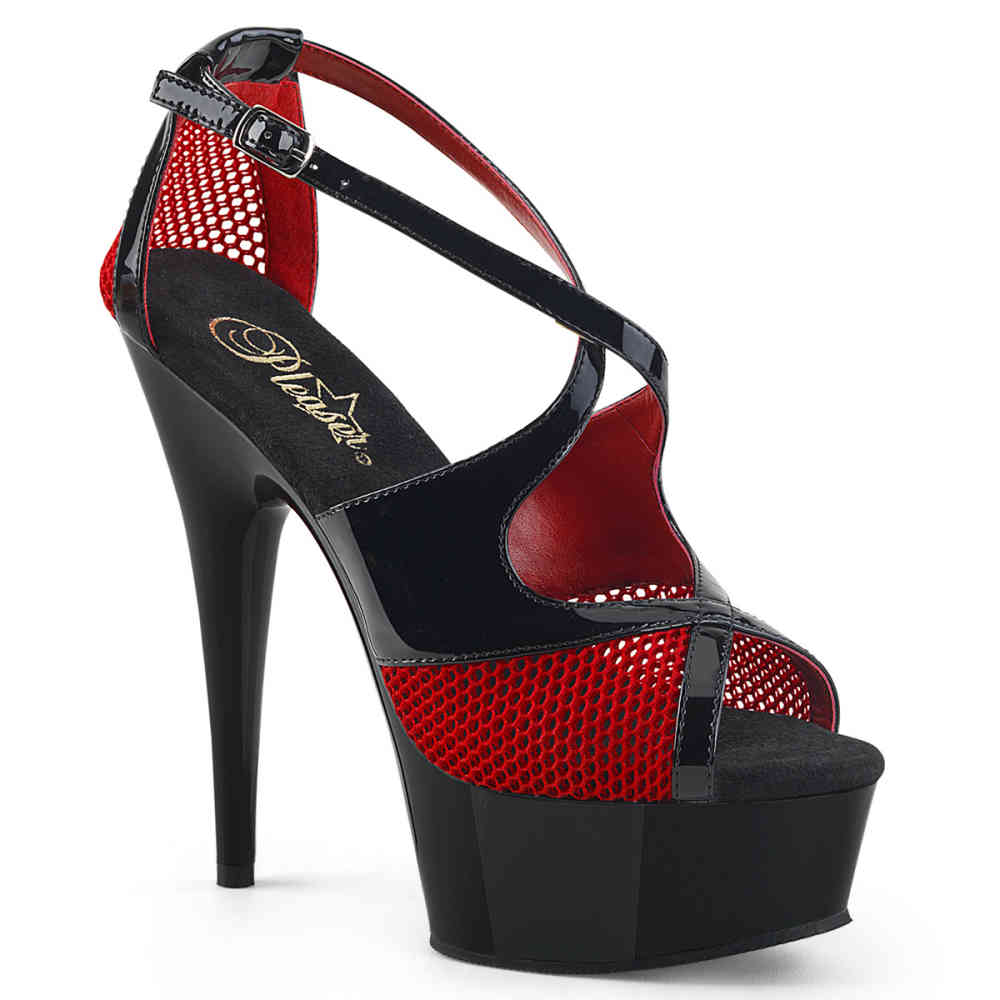Pleaser - DELIGHT-652-1 Ankle strap sandal - Black/Red